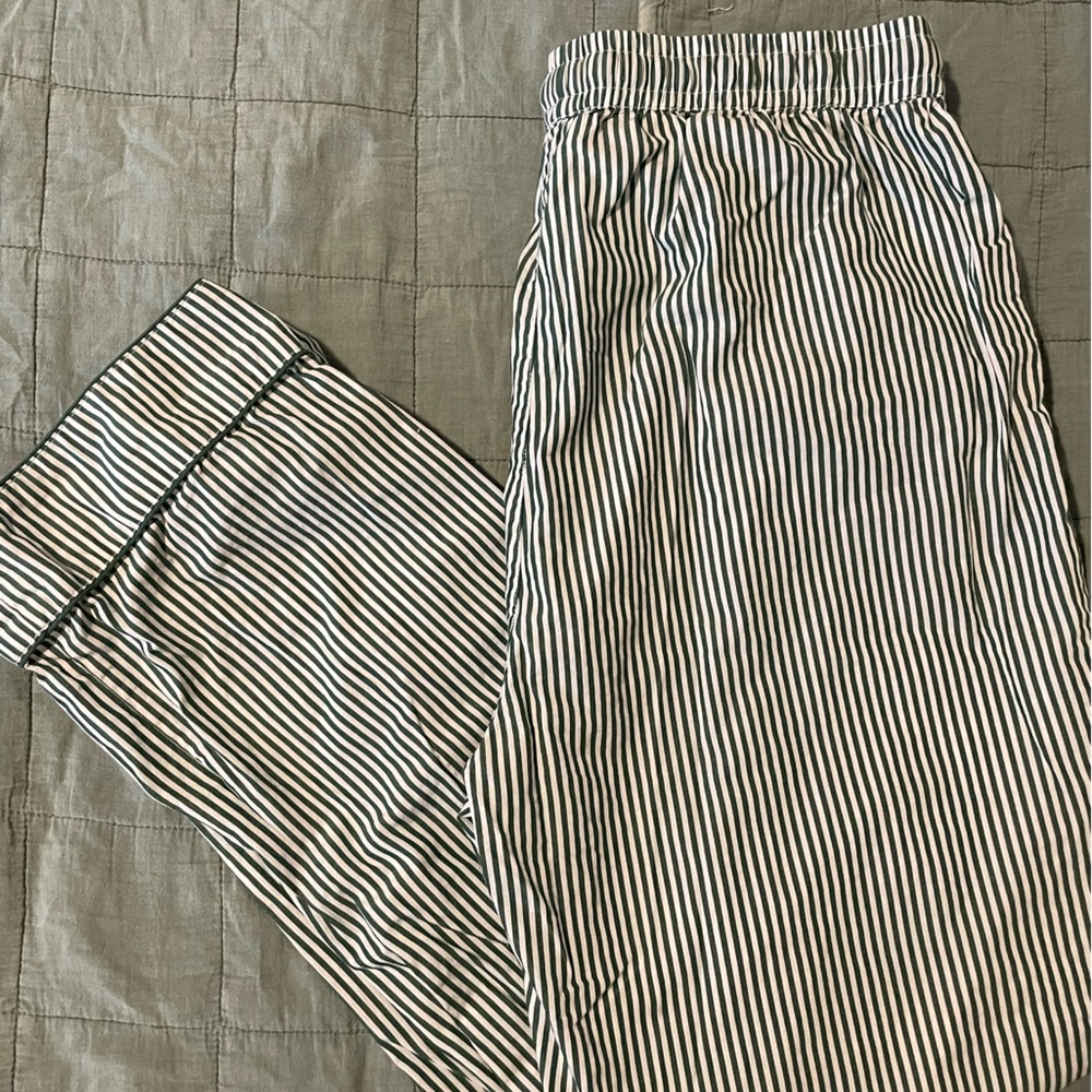 Lake cotton pajama pants with green stripes.